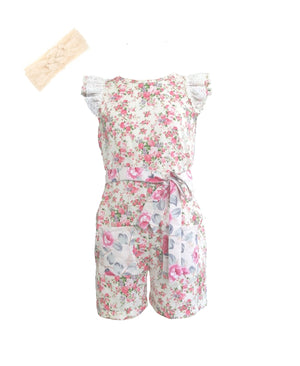 Mi Amore Gigi Floral Lace Romper & Headband Accessory