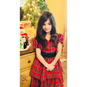 Mi Amore Gigi Red Plaid Satin Bow Holiday Dress