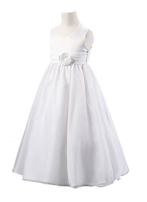 Mi Amore Gigi White Special Occasion Interchangeable Flower Accent Dress